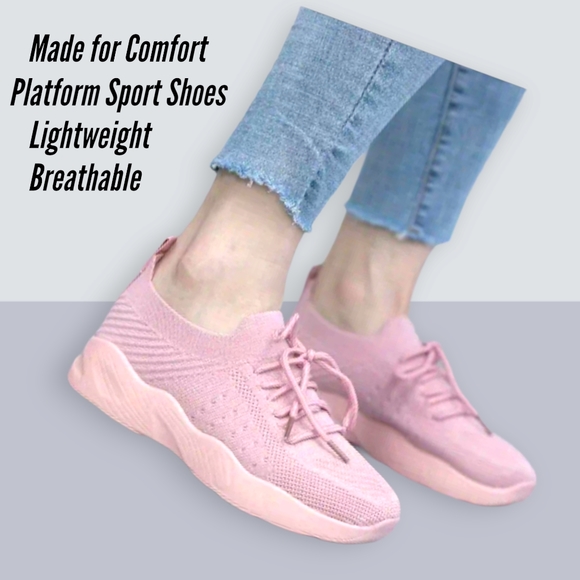 NWT!! Women's Trendy Fashion Laced Up Sporty Platform Pretty in Pink Shoes!!✨️🏃 - Picture 2 of 8